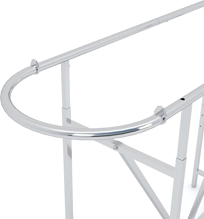 Econoco Double Bar Clothing Rack – Adjustable Garment Display with Rectangular Hangrail, Chrome (Base + End Rails)