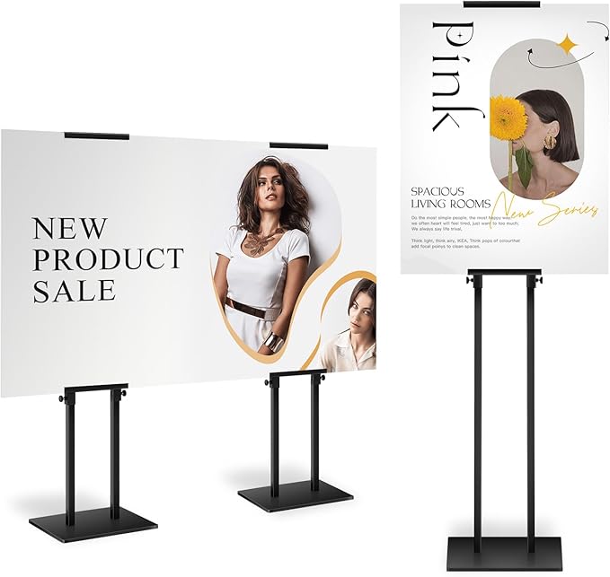 DISPLAYSWORKER Poster Stand for Display,Double Sided Banner Floor Stand with heavy duty Metal Base, Adjustable Pedestal Signage Up to 78 inches for Board & Foam Sign (Double-Pole)
