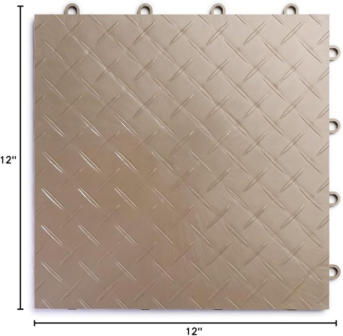 Big Floors RaceDeck Diamond Plate Design, Durable Interlocking Modular Garage Flooring Tile (Beige, 48 Pack of 12 x 12" Tiles)