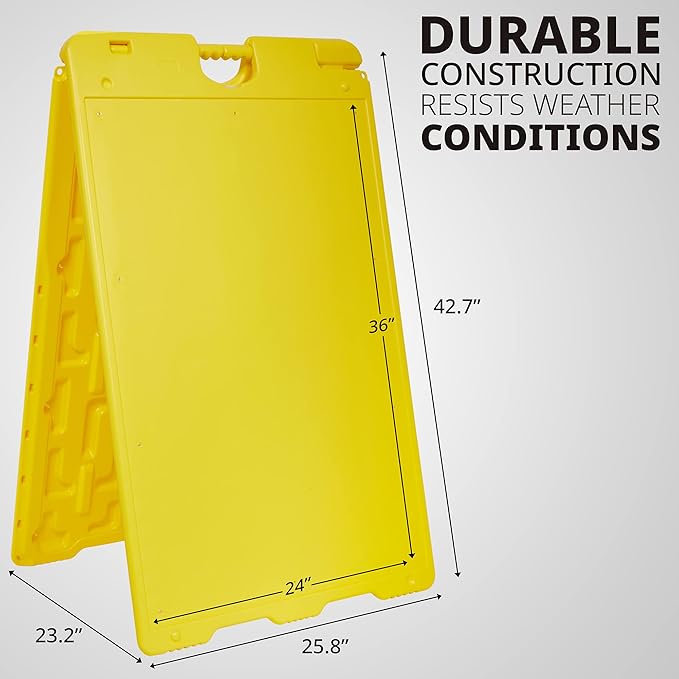 Jumbl Outdoor A-Frame Sandwich Signboard 24” x 36” Display Surface – w/PVC Sign Protector & Sand Fill Holes – Duel Display Signage Stand for Storefront Sidewalk Curb (Yellow)