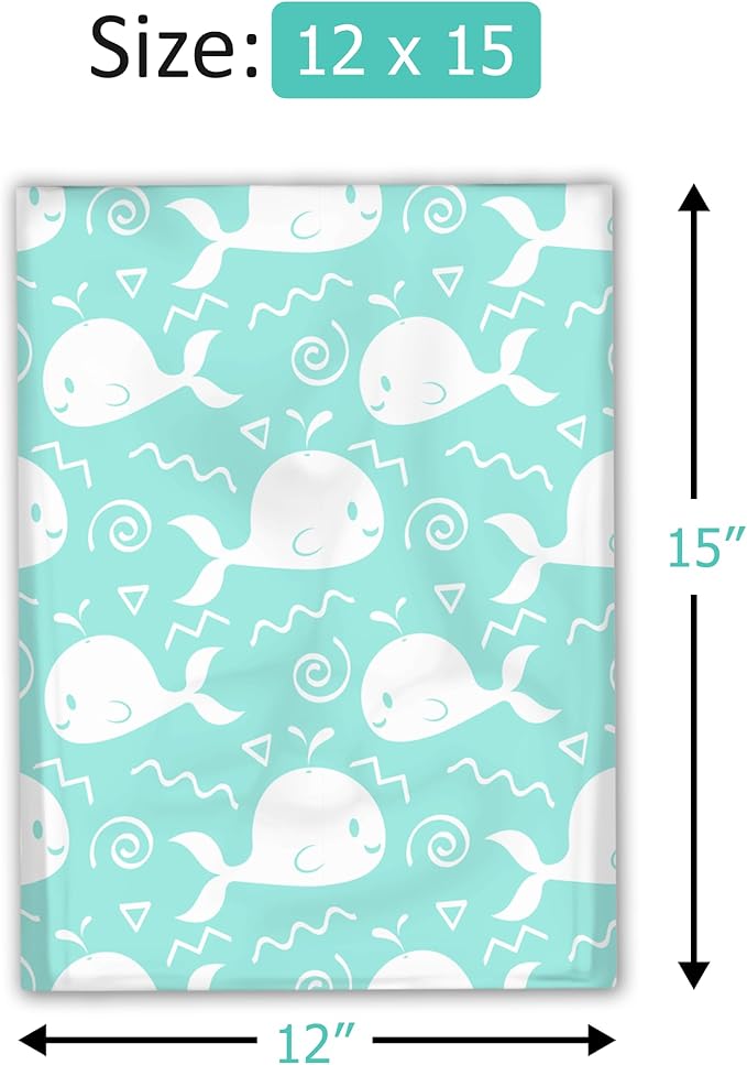 12x15 (50) Blue Whales Designer Poly Mailers Waterproof Self Sealing Tear Resistant Polymailers Shipping Envelopes Premium Printed Bags For Small Businesses