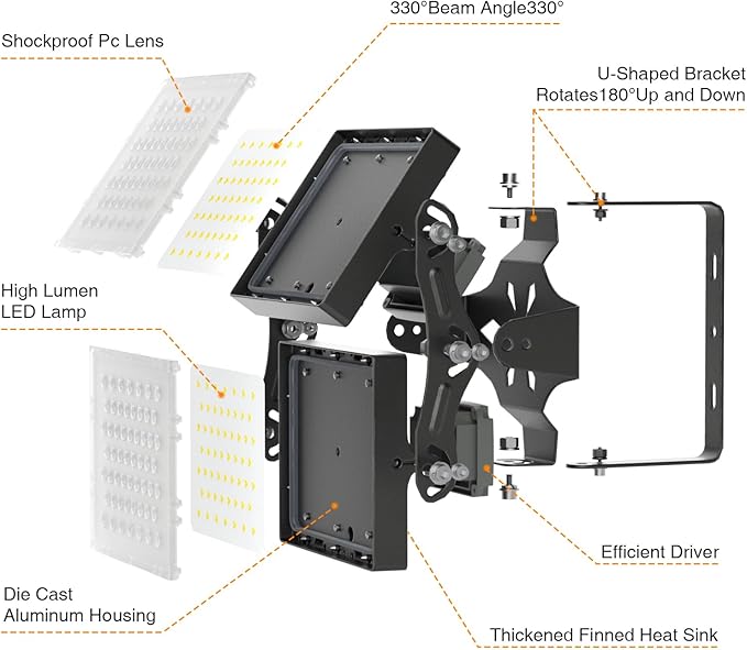 2025 Elite New Upgraded LED Flood Light Outdoor 200W 30000lm Stadium Flood Lights, 5000K Daylight White, IP66 Waterproof Adjustable Floodlight for Street, Parking Lot