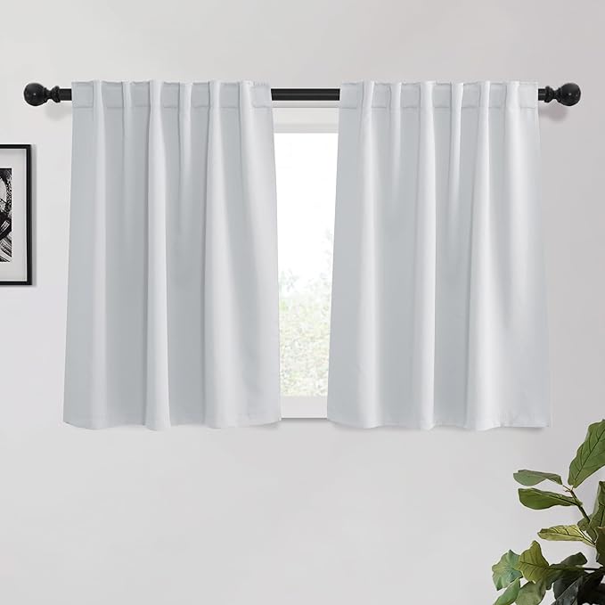 KGORGE 45 inch Curtains for Small Window, Privacy Thermal Insulating Light Filtering Curtains for Bedroom Kitchen Office, Back Tab Rod Pocket, W34 x L45 inches, Greyish White, 2 Panels