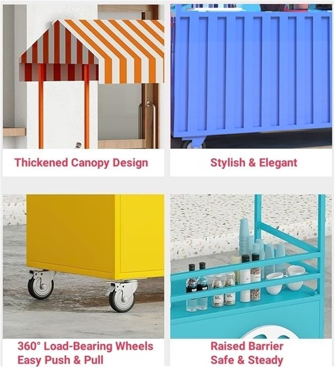 Outdoor Food Vendor Cart with Canopy, Portable Mobile Street Food Stand, Foldable Commercial Vending Trolley Kiosk for Markets and Events(Blue,47.2in)