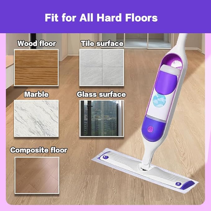 Disposable Mopping Pad Refills Compatible with PowerMop Multi-Surface Mop and PowerMop Wood Mop, Spray Clean Pads Replacement (Purple -25)