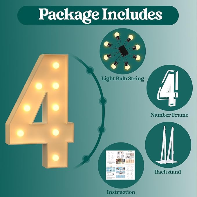 3FT Marquee Numbers, Light Up Numbers 4 for 4th 14th 40th Birthday Decorations, Big Numbers for Party Decorations, Large Light Up Numbers for Party Decor DIY Pre-Cut Foamboad Mosaic Numbers