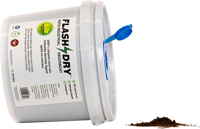 FlashDry Super Spill Absorbent, 5L Bucket with Dispenser Lid, 100% Organic Coco Coir, Landfill Safe, OSHA Approved, Ideal for Absorbing Oil, Paint, Grease in Garages Kitchens Janitor Kits, Pack of 12
