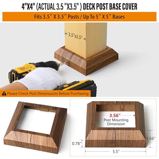 8 pcs 4"x4" (Actual: 3.5"x3.5") Aluminum Post Base Cover for Railings, Stairs, Patios, Porches - Split Deck Post Skirt (Walnut Wood)