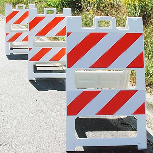 Plasticade All-Plastic A-Frame Type 2 Barricade (12" Top, 8" Bottom) - High Intensity Prismatic Reflective Sheeting, Durable, High-Visibility Traffic Control Solution with Built-in Handle