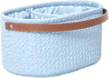 Blue Oval Double Compartment Pleated Fabric Basket - Quilted Fabric Storage Basket with PU Carrying Handle - Collapsible Organizer for Home, Picnic, Shopping, Traveling