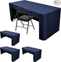 HolidayIdeas Open Back Fitted Tableclothss for 8 Foot Rectangle Table, Wrinkle Resistant Washable Table Covers 96x30 Inch for Craft Fairs, Banquets, Trade Show Display, Navy Blue,4 Pcs