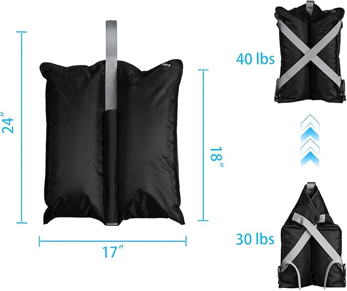 Set of 4 Sand Bags(160lbs) with 1680D Heavy Duty Fabric and Double Sewing Line and Zipper Perfect for Outdoor Gazebo Canopy Leg Umbrella Tent Carport Weights (Gray)