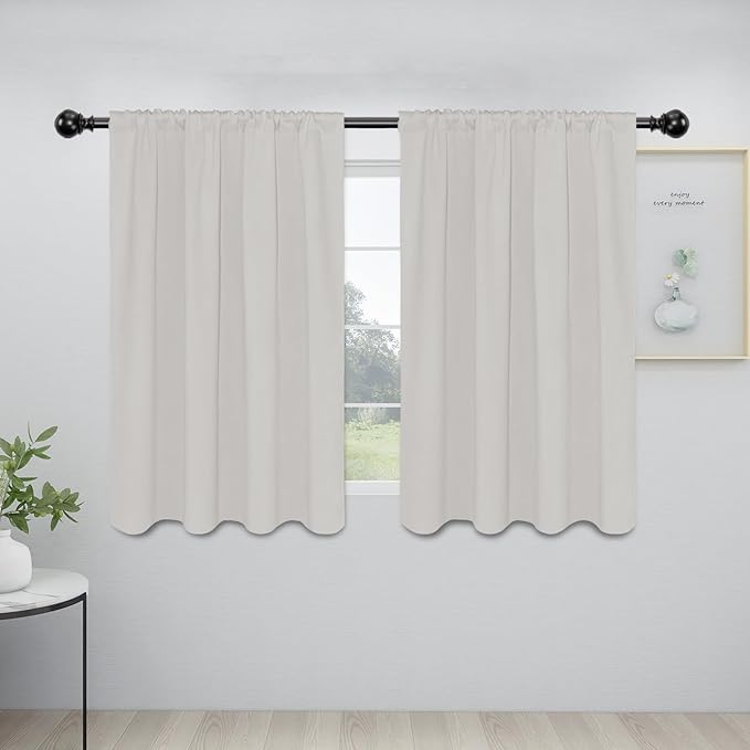 Easy-Going Rod Pocket Blackout Curtains for Bedroom, Room Darkening Window Curtains for Living Room, Thermal Insulated Noise Reduction Solid Window Drapes, 2 Panels(42x45 in, Light Linen)