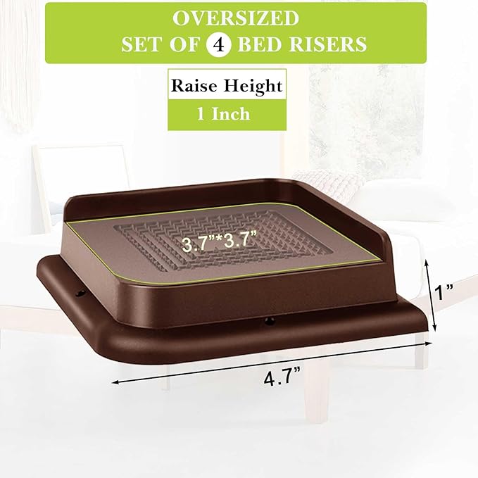 Bed Risers 1 inch, 2 inch, 3 inch, 4 inch, 6 inch, 8 inch Heavy Duty, Oversized Furniture Riser for Couch Sofa Table Chair Leg Frame Dorm, Support up to 6000 Lbs (Chocolat Brown 4 Pack, 1 inch)