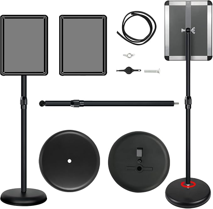 6Packs Pedestal Sign Holder 11x17in Standing Signs Display Stand Adjustable Pedestal Floor Stand Sign Holder, Aluminum Poster Stand for Ads, Posters, Menu, Guide (Black)