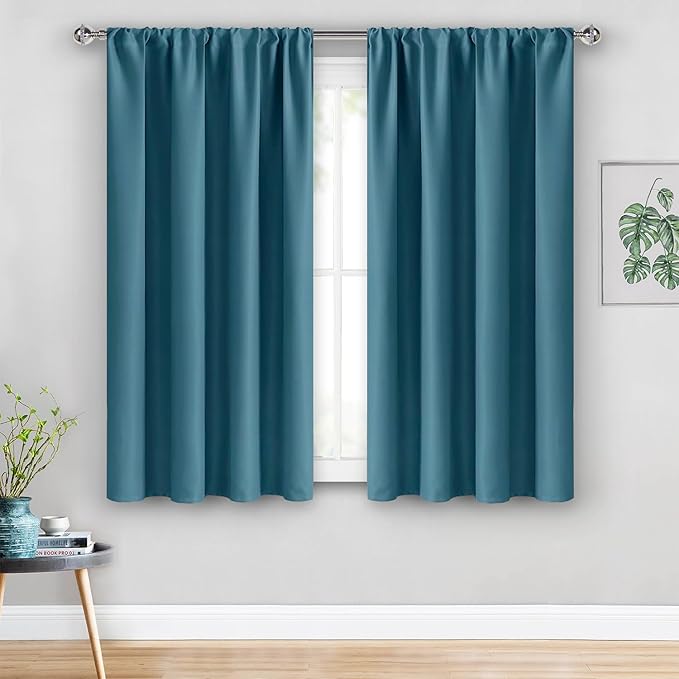 JIUZHEN Blackout Curtains for Bedroom - Thermal Insulated,Noise Reducing Room Darkening Privacy Rod Pocket Drapes for Living Room, Set of 2 Panels with Tiebacks, 42 x 54 inch Long, Stone Blue