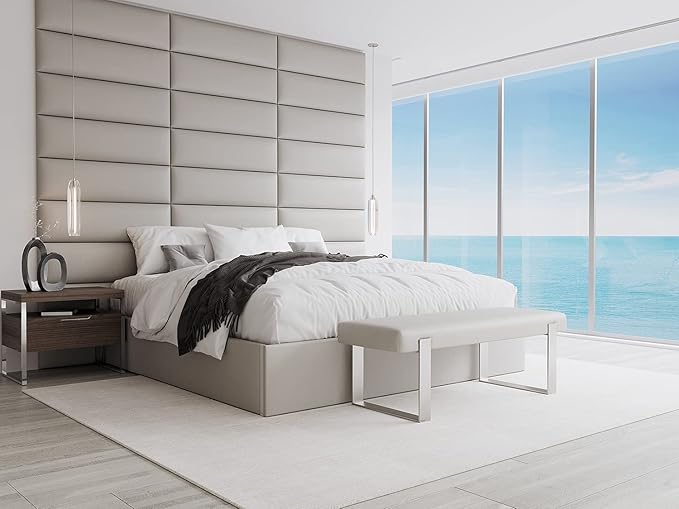 VANT Upholstered Bed Bench - Zigrino Mineral - Brushed Nickel - Contemporary Modern, Bedroom Bench Seat, Hallway, or Entryway