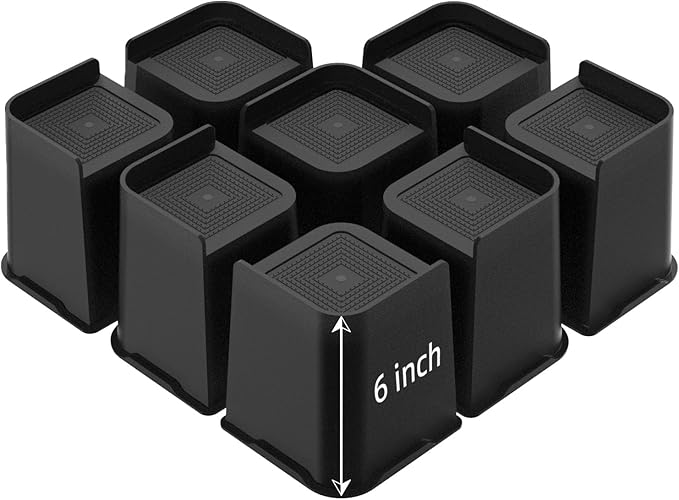 Bed Risers, Oversized Furniture Risers, 6 inch Raise Blocks for Bed Couch Desk Sofa Table Lifts, Furniture Legs Lifters Support up to 6000 Lbs (Black, 8 Pack Set)