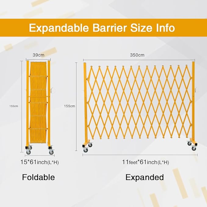 GYMTIME Expandable Barricade, Metal Safety Barrier with Casters, Mobile Folding Security Gate, 11.5 FT, Adjustable Traffic Temporary Fence for Warehouse Shopping Mall