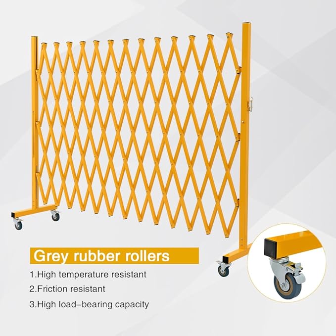GYMTIME Expandable Barricade, Metal Safety Barrier with Casters, Mobile Folding Security Gate, 11.5 FT, Adjustable Traffic Temporary Fence for Warehouse Shopping Mall