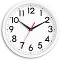 Wall Clock Modern Battery Operated 10 Inch Simpel Silent Non Ticking Analog Decorative for Kitchen Bathroom Bedroom Office Living Room School Classroom(White)