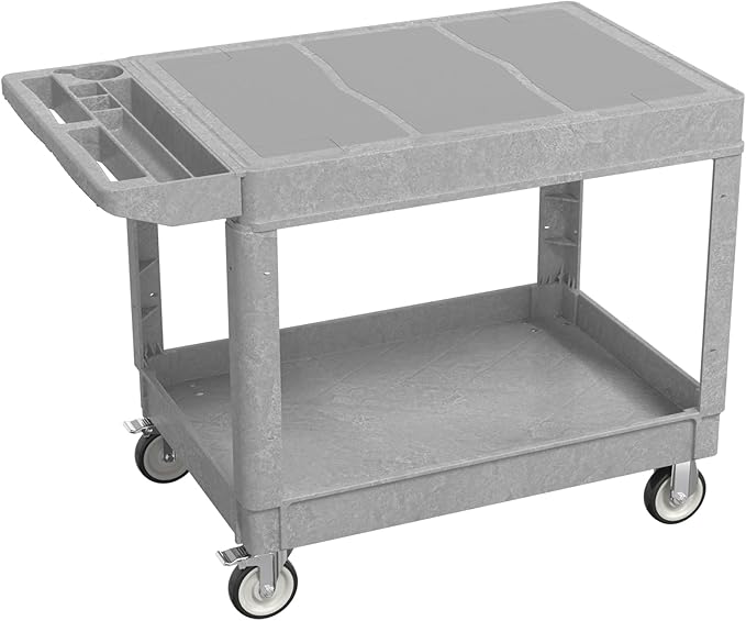 550LBS Utility Cart, Flat Top 46x25 Inch Utility Cart with Wheels,Heavy Duty Service Cart-Lipped Shelves,Ergonomic Storage Handle and Swivel Wheels for Warehouse, Garage, Cleaning,Gray