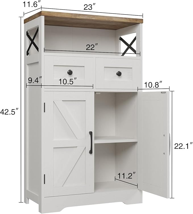 Farmhouse Storage Cabinet with Barn Doors and Shelves, Farmhouse Kitchen Pantry, Small Tall Coffee Bar Cabinet with Storage, Hutch Cupboard for Bathroom, Laundry, Living Room,White