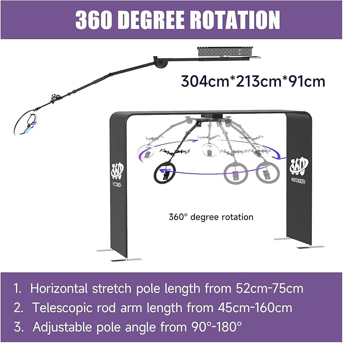 HARZHI Overhead 360 Photo Booth with Software Control APP 360-DegreeRotating Full Body Spin with Ring Light for Big Parties (Booth+Arm)