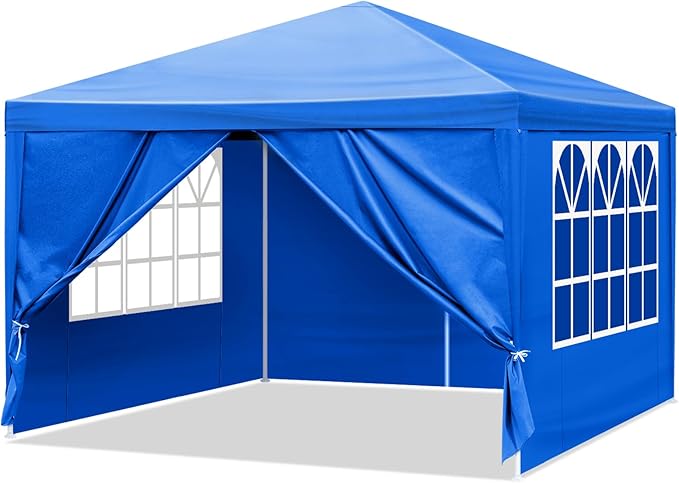 10x10 FT Party Tent, Outdoor Wedding Tents for Parties, Canopy Event Tent with 4 Removable Sidewalls, Waterproof Gazebo Shelter for Birthday Parties, Weddings, BBQs & Events (10X10FT-4Sides Blue)