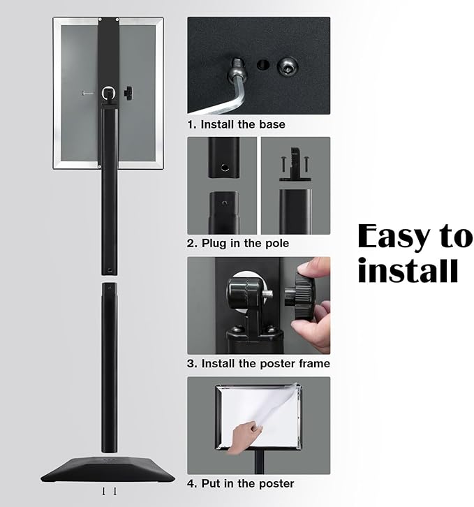 Sign Stand for Display, 11lbs Integrated Rod Heavy Duty Pedestal Floor Signage Stand Holder, for Outdoor or Indoor Advertising (11 x 17, Black)