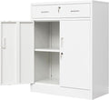 Metal Storage Cabinet, Locking Cabinet with 1 Drawer and Adjustable Shelf, 36" H x 28" W x 16" D Steel Storage Cabinet for Office, Garage, Home-White