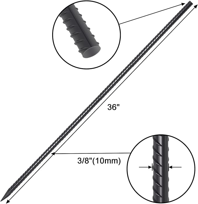 VVOKGO Rebar Stakes 36 Inch 8-Pack Concrete Form Stakes Heavy Duty Straight Ground Anchors, 3/8" Diameter Metal Steel Spikes with Chisel Point End for Plant Support, Garden Border,Landscape Edging