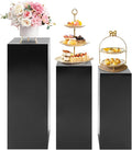 OUKANING 3 PCS Metal Display Pedestal Stands, Square Black Display Stands Pillars, Decoration Cube Sculpture Display Column for Wedding Party Baby Shower Birthday, H31.49'', 25.59'', 23.62''