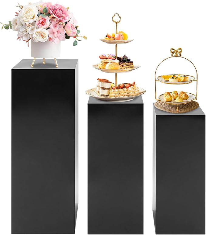 6Pcs Metal Display Pedestal Stands, Square Flower Display Pillars Rack for Wedding Party Decor, Dessert Table Display Cake Plant, Column Decorative Cube (Black, 3PCS)