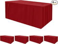HolidayIdeas 4 Pack Red Fitted Tablecloth for 6ft Tables, 4-Sided Christmas Table Cover for Holiday Markets, Yard Parties, & Gift Tables, Wrinkle-Resistant Washable Xmas Decorations
