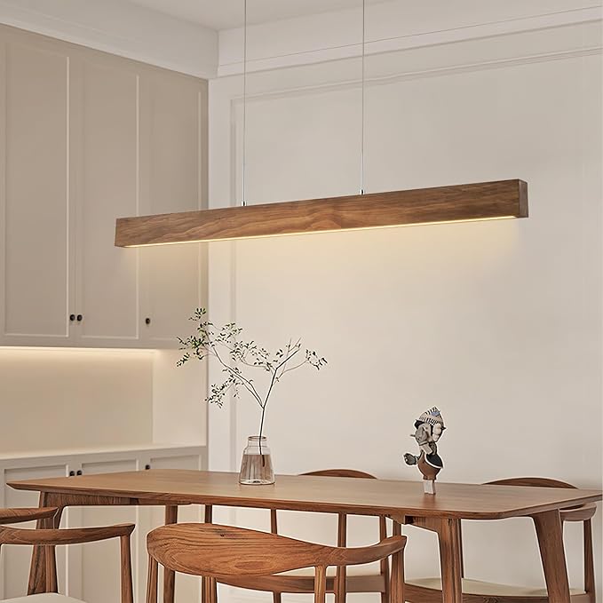 EDISLIVE Wood Linear LED Pendant Light Dimmable LED Chandelier 47.2 in Adjustable Linear Hanging Light Fixture 3000K 25W Island Light for Dinning Room Kitchen