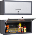 Metal Wall Mounted Cabinet with Up-flip Door, Lockable Heavy-duty Steel Wall Cabinet with lock, Floating Tool Storage Cabinet for Garage, Workshop,Warehouse, Assembly Required (Grey,13.58"H)