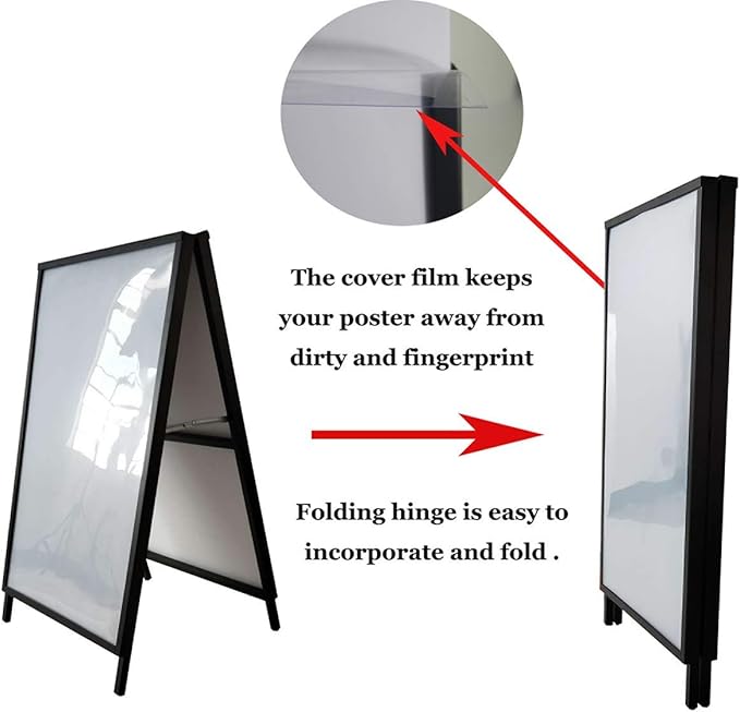 YDisplay A Frame Sign Heavy Duty Sidewalk Sign for Poster Board 24x 36 inches Double-Sided Sandwich Sign,Including 2 Anti-Glare Covers & Corrugated Boards for Indoor Outdoor,Black