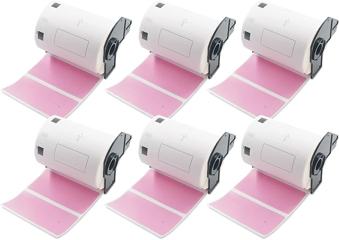 BETCKEY - Large Multi-Purpose Labels Replacement for Brother DK-1240 (4 in x 2 in), Compatible with Brother QL Label Printers [6 Rolls/3600 Labels, Pink]