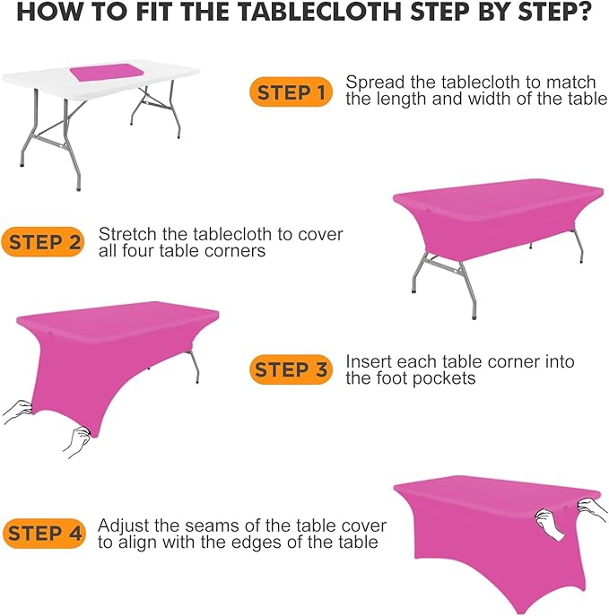 SEPARO 2Pack,6FT Fuchsia Spandex Table Cover Fitted Rectangular Tablecloth Stretchable Tablecloth 6 ft Wrinkle-Free for Party Tradeshows Banquet Weddings Cocktail