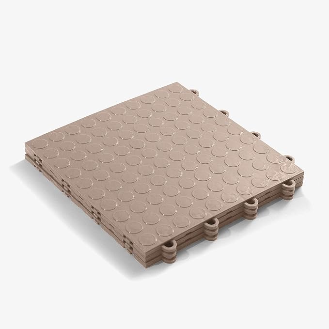 FlooringInc's Nitro 12"x12" Snap-Together Garage Flooring Tiles, Non-Slip Interlocking Plastic Floor Mat, Garage Organization & Storage, Coin Pattern, Sahara Sand, 12 Tiles, 12 Sq/Ft