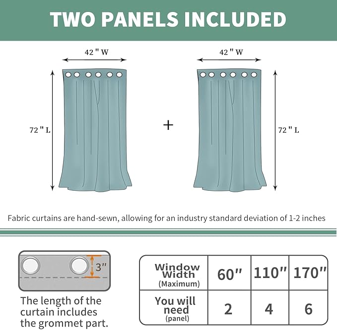 Blackout Curtains for Bedroom 72 Inch Length 2 Panels Set, Thermal Insulated 100% Light Blocking Soundproof Grommet Window Curtains for Living Room with Black Liner, Each 42 Inch Wide, Cream