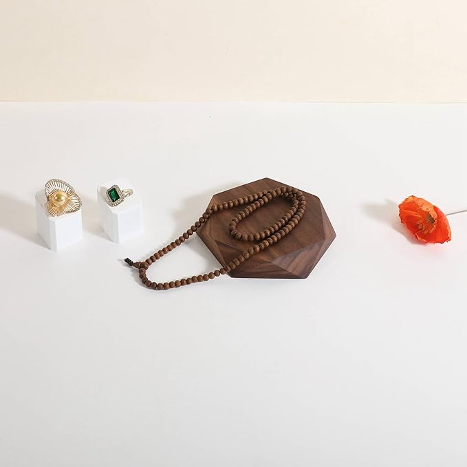 GemeShou single Walnut Jewelry display Tray for selling, Wooden hexagon display riser for jewelry, Jewelry retail shop display stand, photography props【Walnut Hexagon single Large】