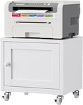 Small Printer Stand with Storage, Home Office Printer Table for Small Spaces, Under-Desk 3D Printer Stand with Wheels, for Office Copier and Fax Machine, White