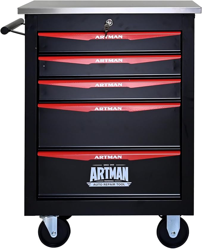 5 Drawer Rolling Tool Chest with Locker, 22.2" D Metal Movable Lockable Tool Cart Box Multi-Functional Hardware Storage Cabinet Box for Warehouse Basement Home Pantry Garage