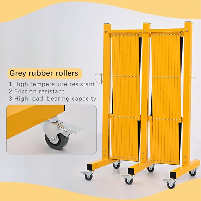 GYMTIME Expandable Barricade, Metal Safety Barrier with Casters, Retractable Traffic Fence, Portable Mobile Temporary Gate, Upgrade Stainless Steel Edge Posts, Yellow and Black, 23 Feet