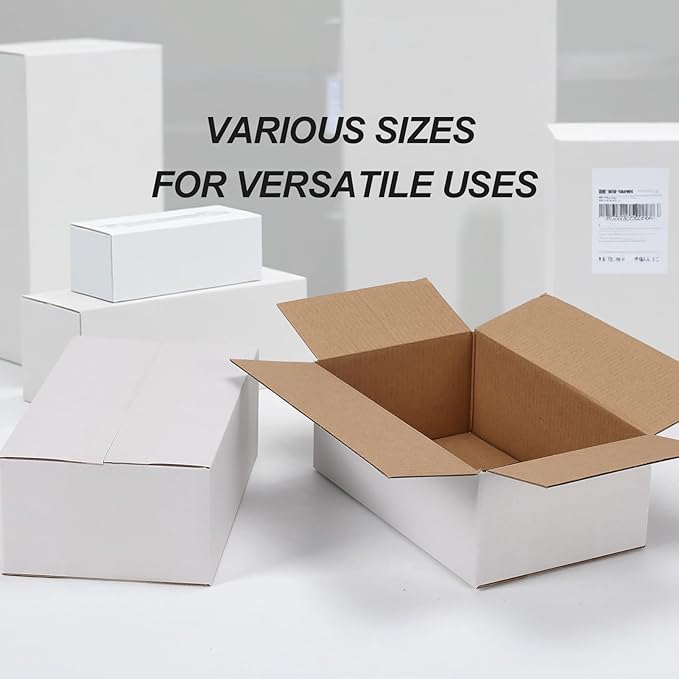 Calenzana 8x5x3 Shipping Boxes Set of 40, White Corrugated Cardboard Box for Mailing Packing Gifts Small Business
