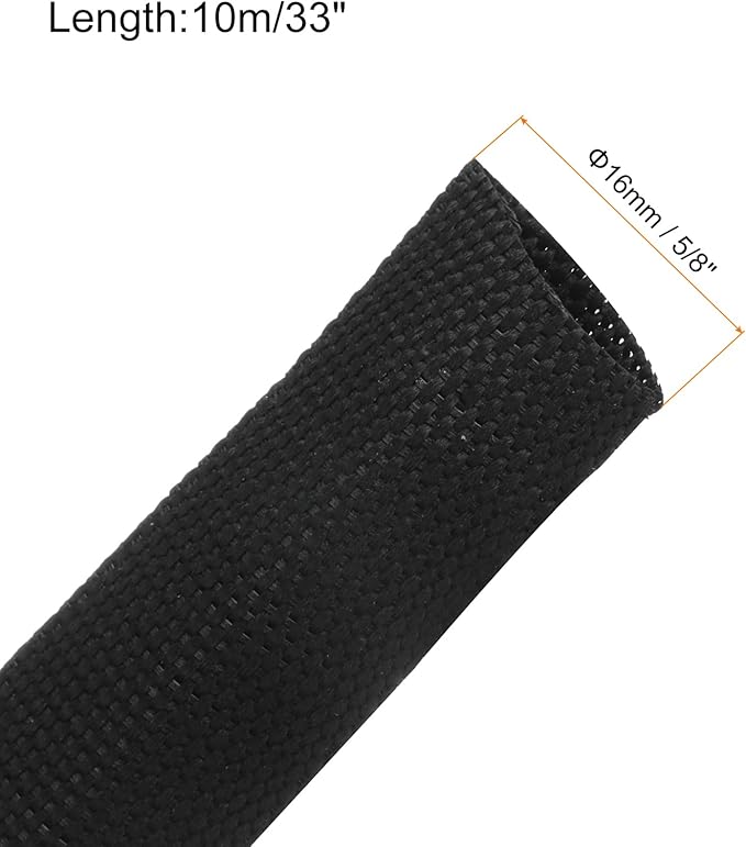 MECCANIXITY Braided Cable Sleeves Heat Shrinkable Fabric Sleeving, 5/8" 33ft Black 2:1 Ratio Heat Shrinkable Cord Protector for Harness Cable, Network Cable Protection, Cable Management