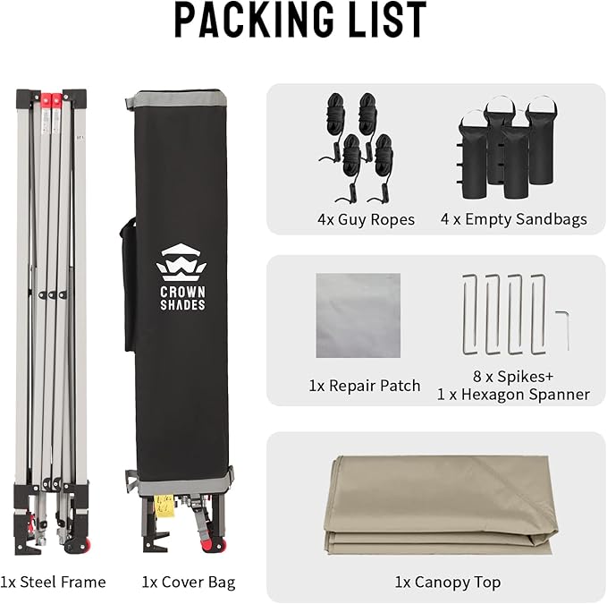 CROWN SHADES 12x12 Pop Up Canopy Outside Canopy, Patented One Push Tent Canopy with Wheeled Carry Bag, Bonus 8 Stakes and 4 Ropes, Beige