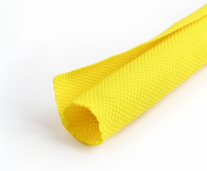 1/2 inch Split Braided Cable Management Sleeve for USB Cable Power Cord Audio Video Cable, High-Temperature Automotive Harness Wire Loom Cord Protector from Cat Dog Chewing (Yellow, 10FT)